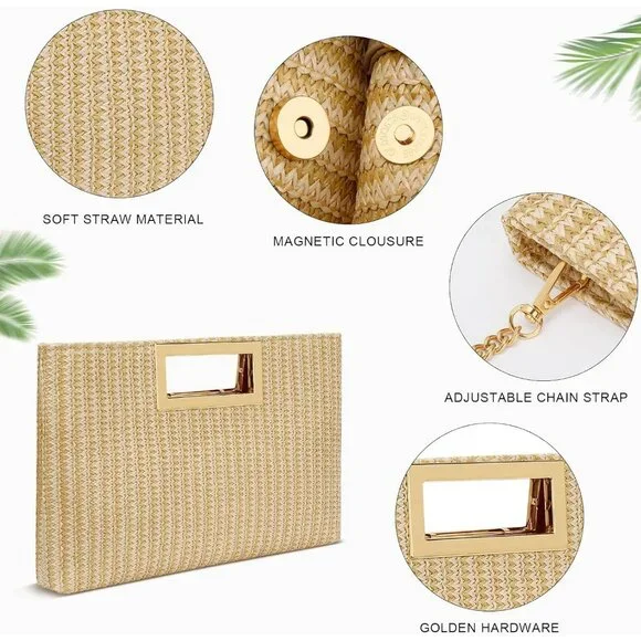 Women’s A-beige Leather Imported Magnetic Evening Purse Hand Bags - Picture 5 of 7